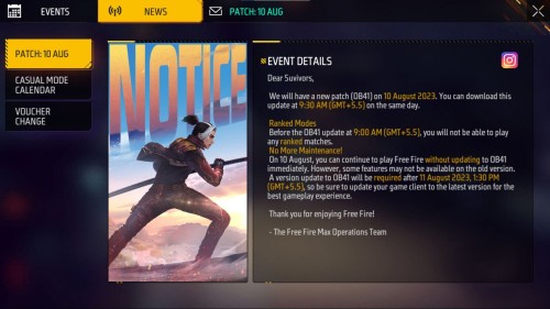 Free Fire OB41 update be released in India (MAX version)