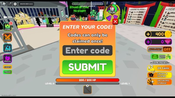 Redeem codes in Anime Blade Universe